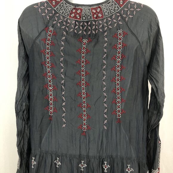 Johnny Was 3J Workshop Gray Embroidered Silk Womens Medium Boho Peasant Dress M - Picture 14 of 16
